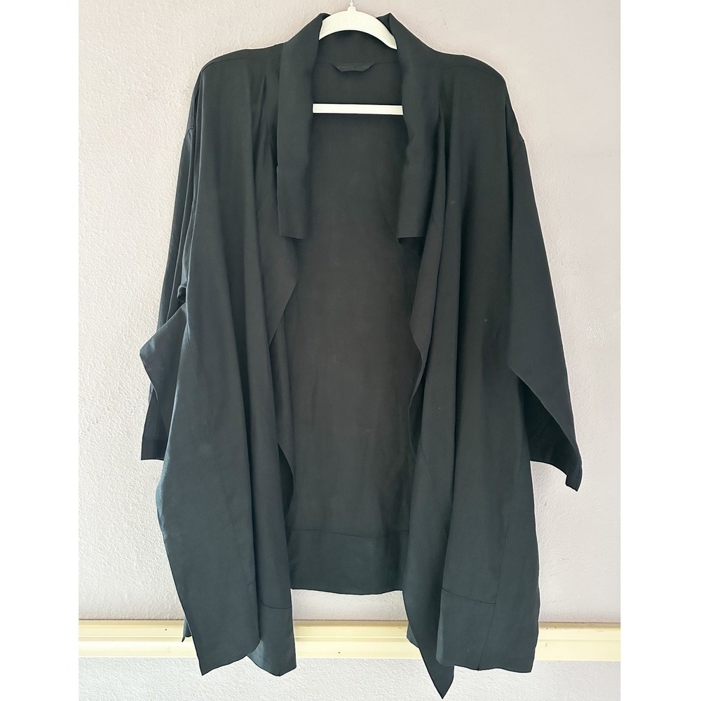 Marie Choi Black Linen Open Front Lagenlook‎ Cardigan